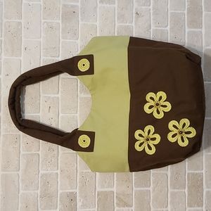 Women's Green and Brown Canvas Summer Handbag